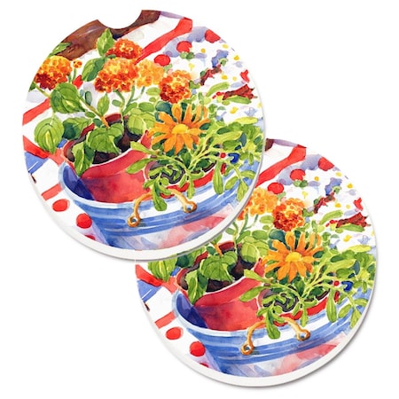 Carolines Treasures Flowers with a Side of Lemons Set of 2 Cup Holder Car Coaster 6058CARC